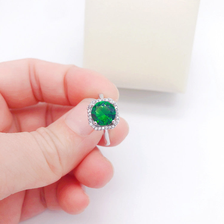 Womens Round Colored Gemstone Ring Copper Zircon Light Luxury Geometric Design Festival Holiday Jewelry Gift Holiday