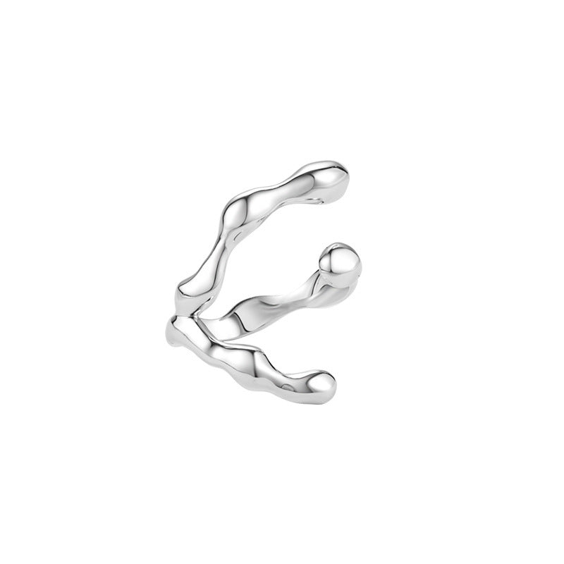 Geometric Plated Silver Ring Adjustable Band Irregular Texture Wind Design Korean Fashion Ring For Women Korean