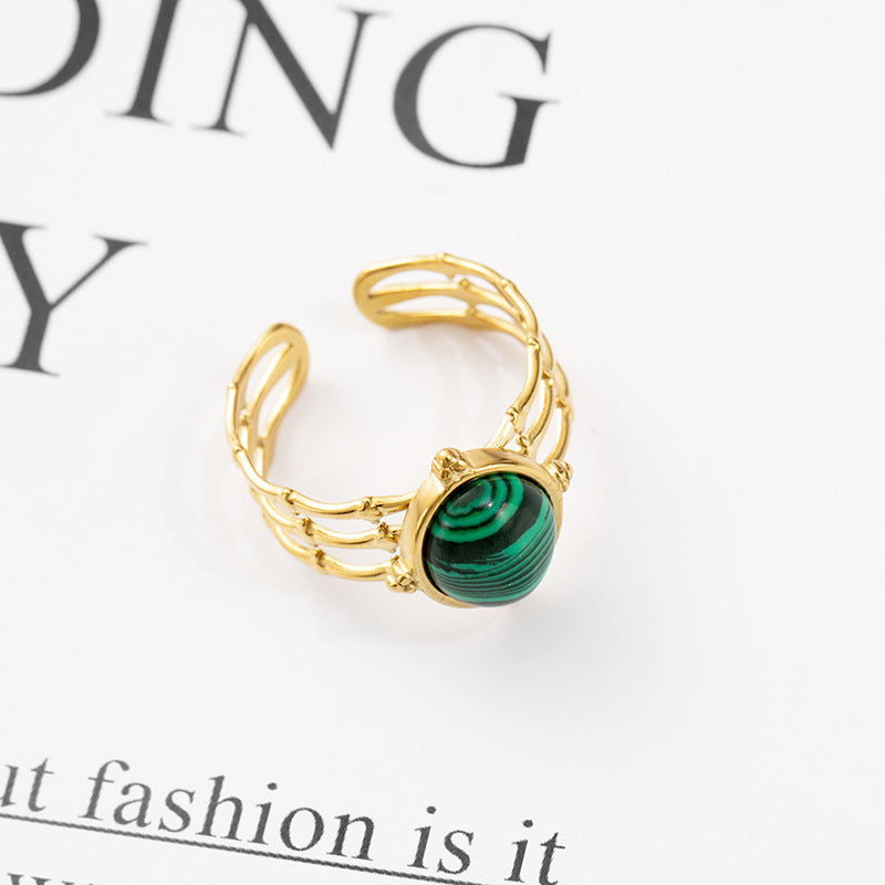 Stainless Steel Oval Natural Stone Ring