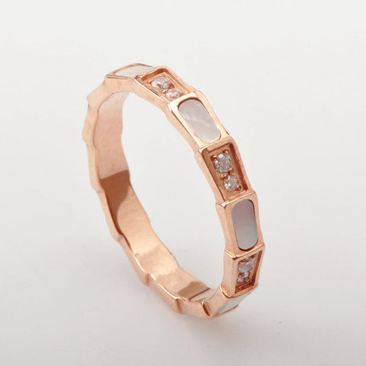 Snake Bone Ring with Fan Shape White Drip Oil Finish Titanium Stainless Steel Jewelry Geometric Elegant Finish