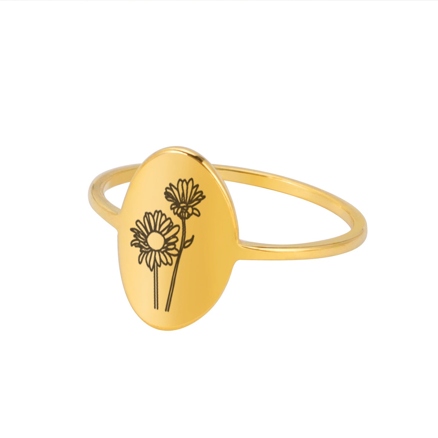 Stainless Steel Flower Ring Luster Gold Electroplated Elegant Floral Design with Intricate Detailing for Women