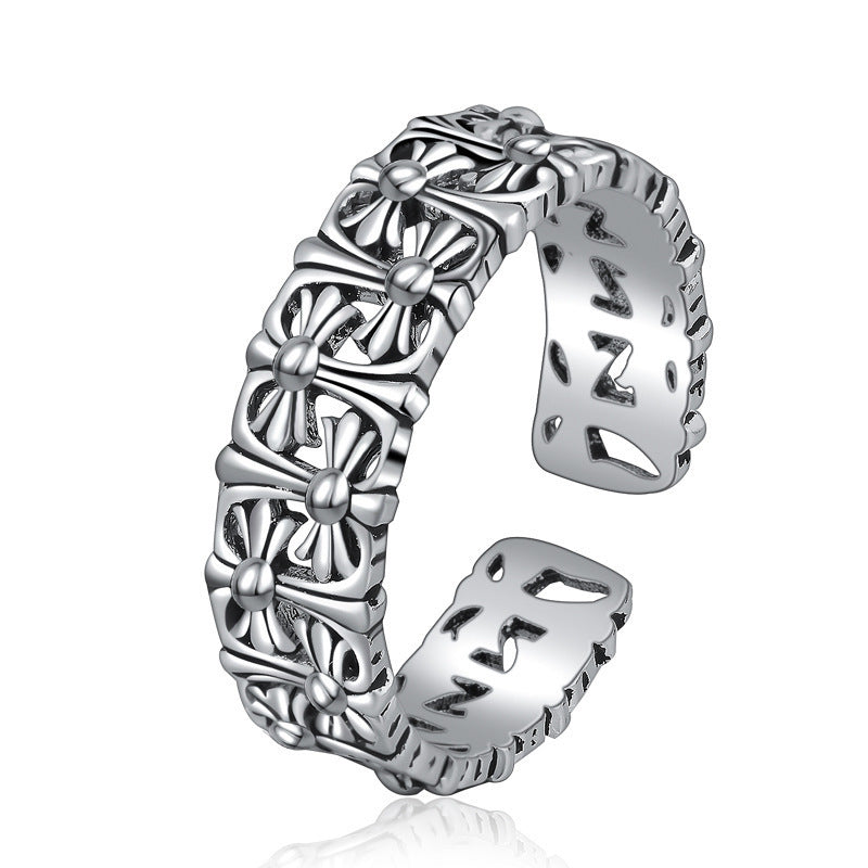 Womens Fashion Cross Ring Vintage Alloy Electroplated Silver Ring Stylish Accessory for Women Everyday Classic