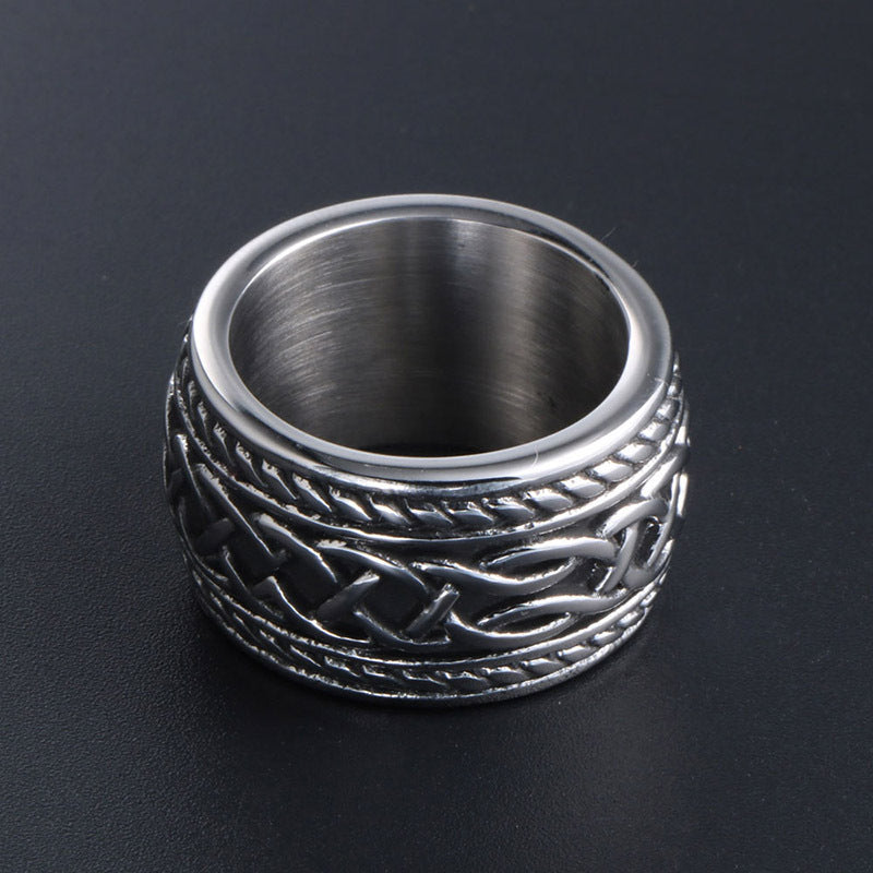 Men's Titanium Steel Wrench Ring Vintage Geometric Band Fashion Trend Jewelry Retro Punk Ring for Men and Women Metal Stripes Ring Unique Design Gift