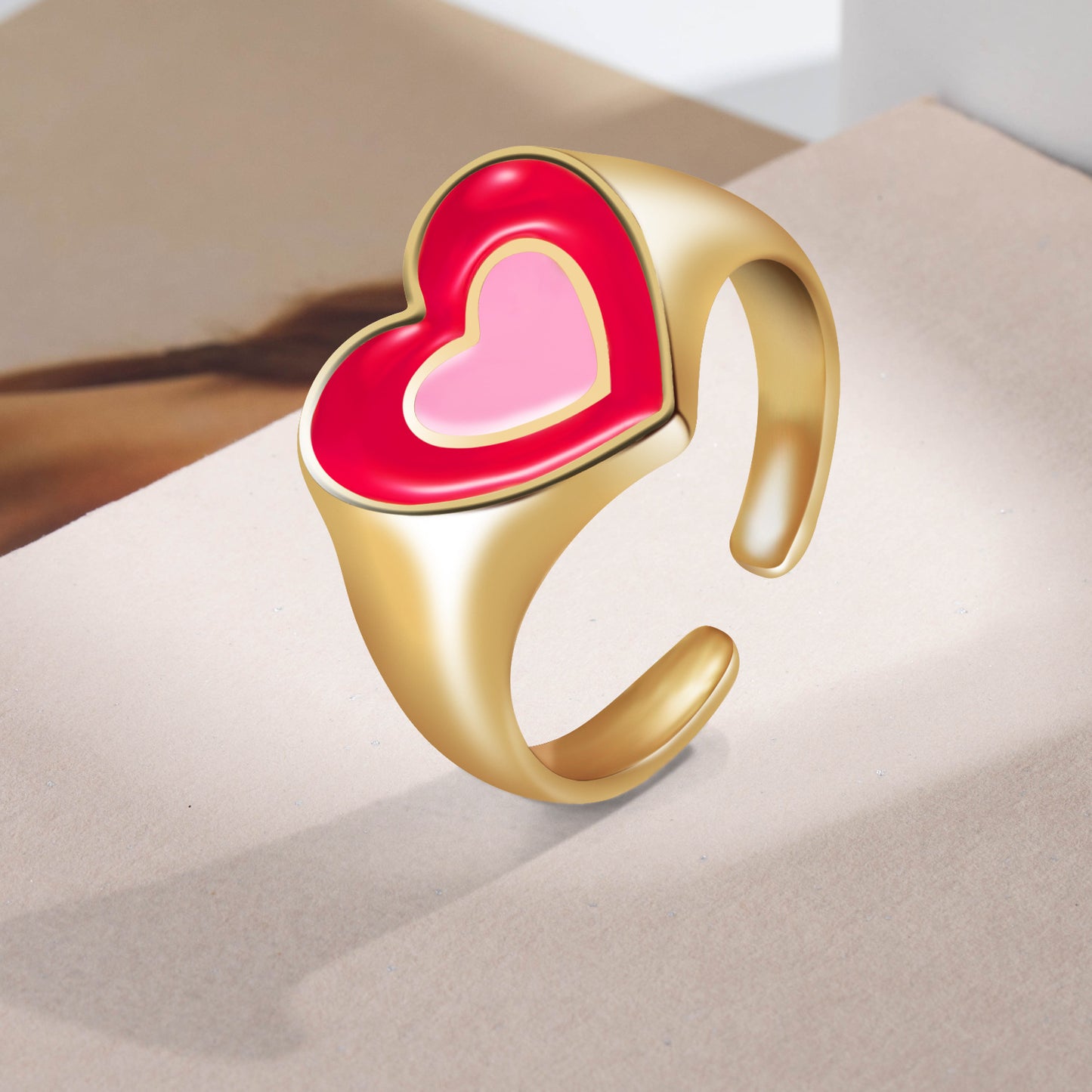 Women Alloy Ring Trendy Love Peach Heart Ring Korean Fashion Electroplated Statement Ring Punk Style Gift Plus
