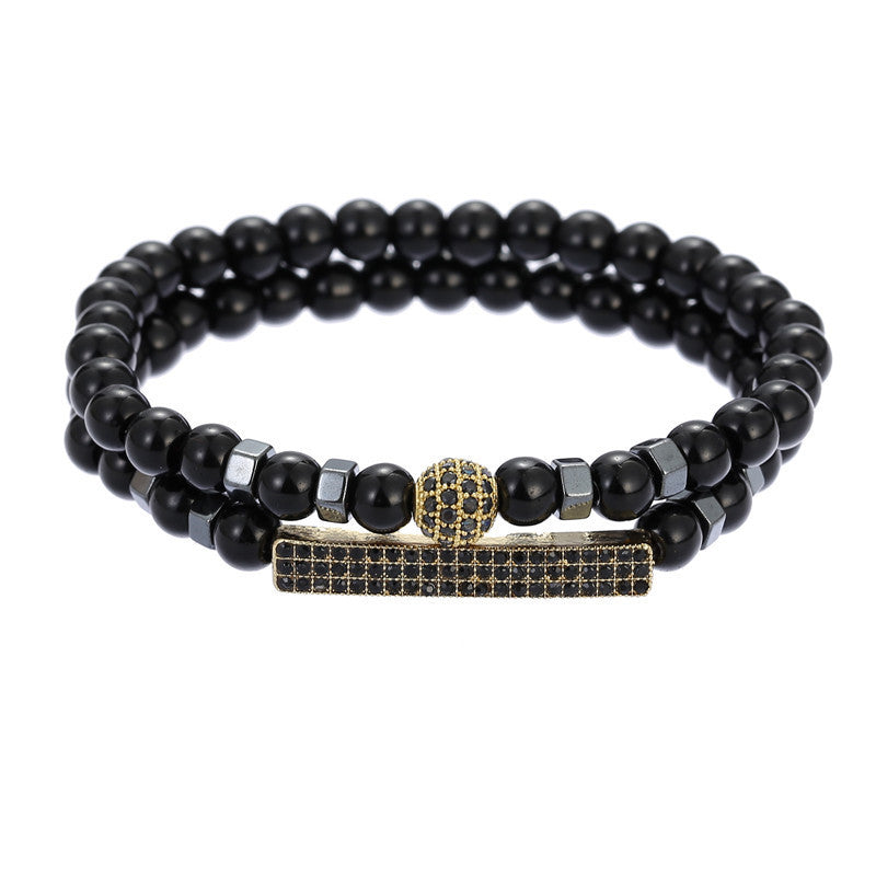 Unisex Retro Black Frosted Crystal Bracelet Set With White Crystal Accents Simple Wrist Accessories Fashion Daily Wear