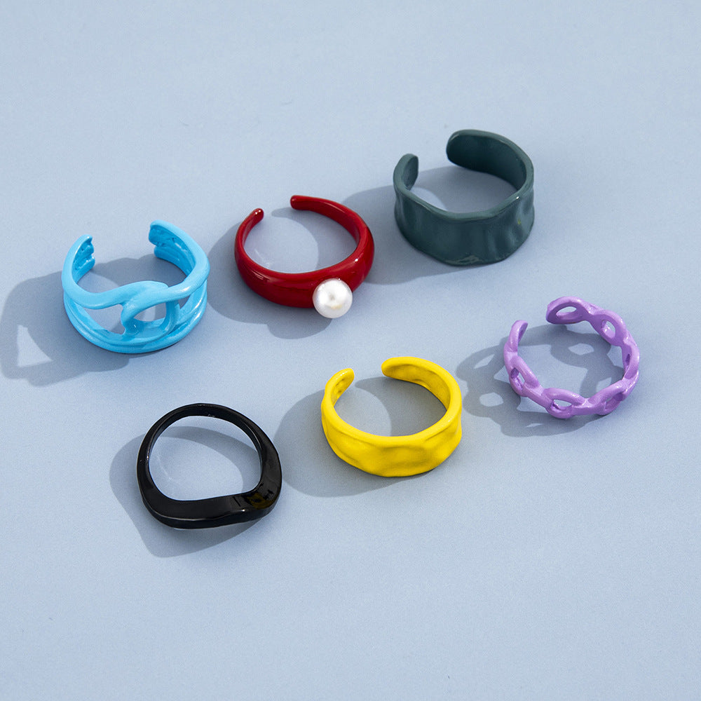 Six Piece Geometric Ring Set Alloy Knuckle Stackable Fashion Jewelry For Women And Girls Collection Daily Wear