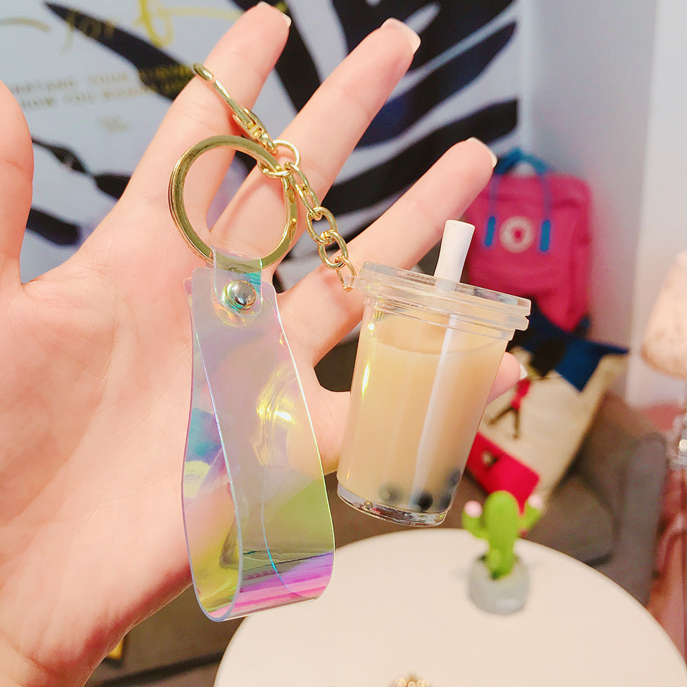 Unisex Acrylic Keychain Doll Shaped Milk Tea Cup Drink Charm Cute Novelty Gift Idea Bags Variations Green Pink Orange