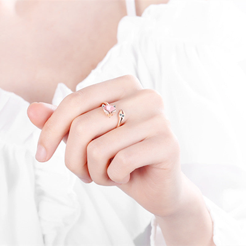 Animal Zodiac Fox Ring Korean Fashion Electroplated Zinc Alloy Jewelry Gift For Women And Girls Sweet Keepsake