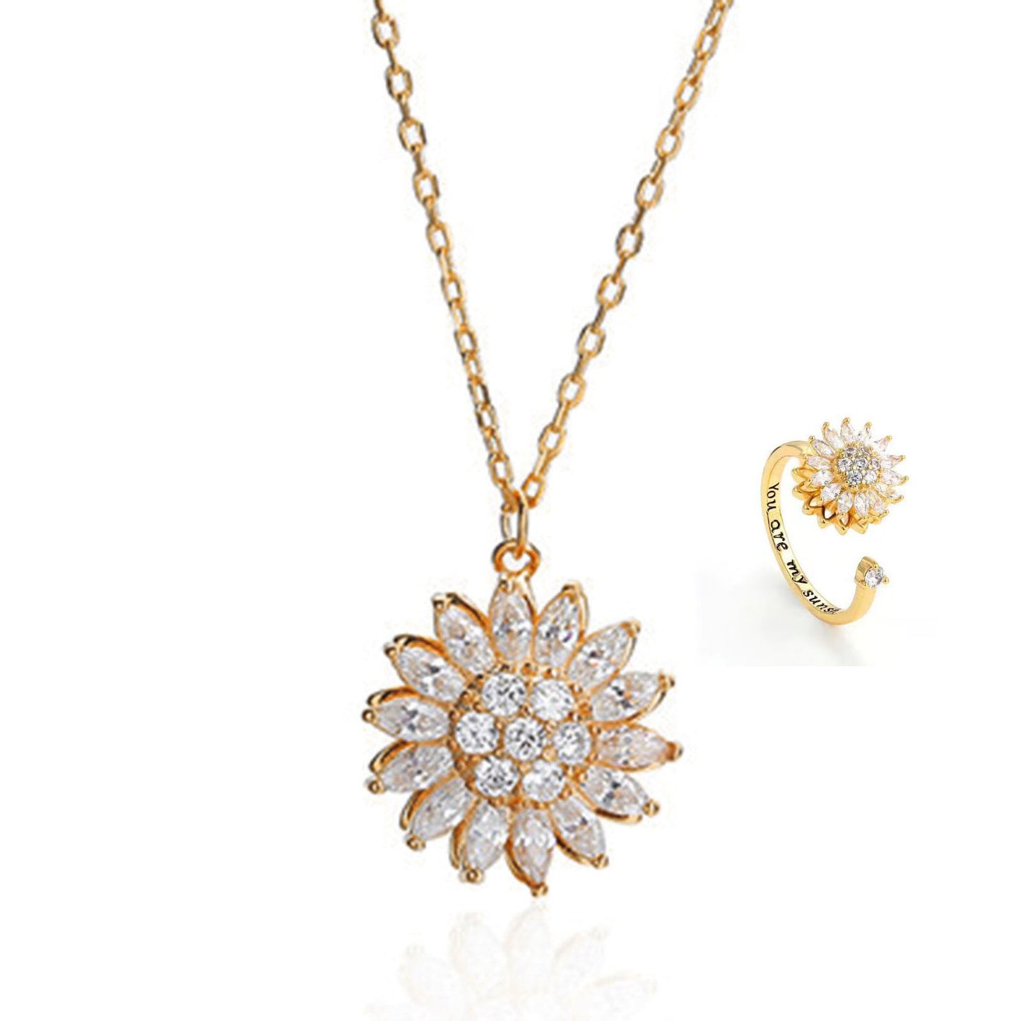 Womens Adjustable Sunflower Ring Copper Electroplated