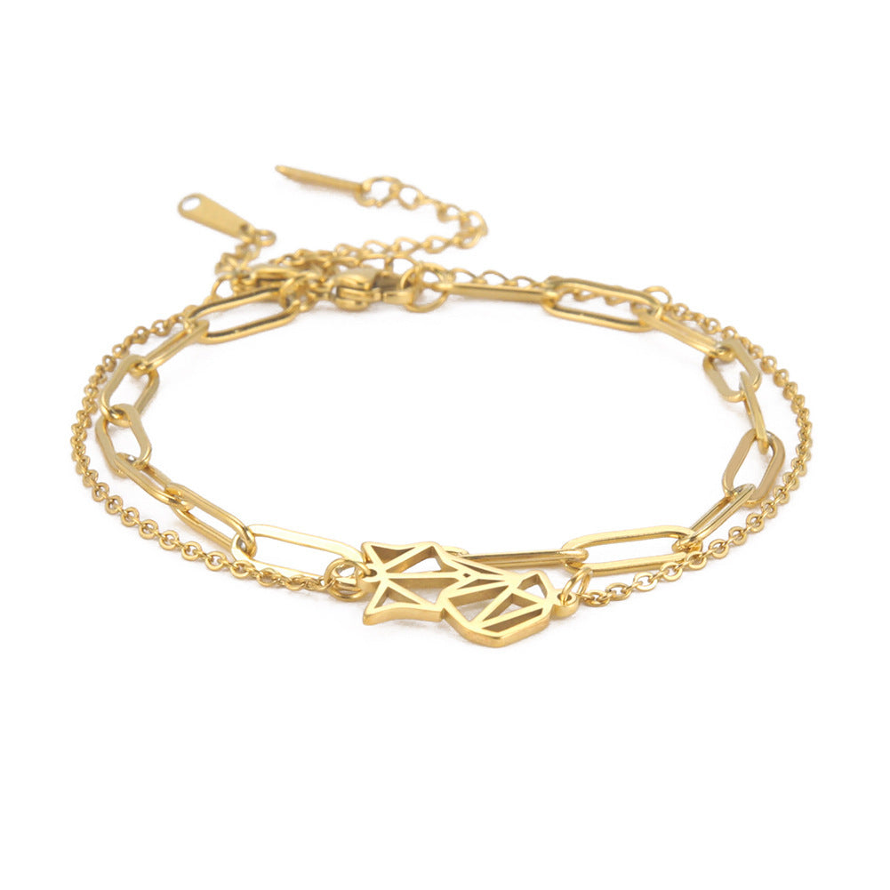 Womens Elegant Stainless Steel Double Layer Bracelet Pattern Design Simple Bangle Jewelry Gift For Her Stylish