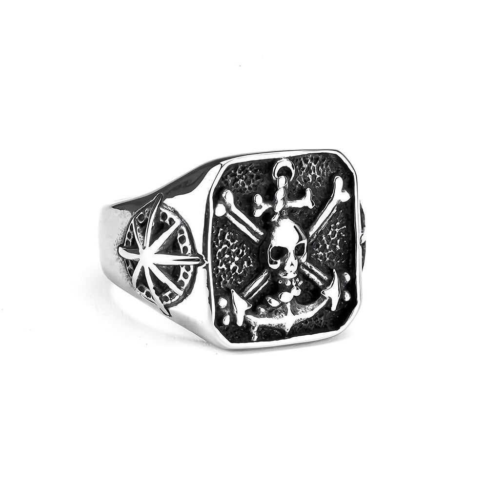 Mens Titanium Steel Ring Geometric Retro Pirate Star Design