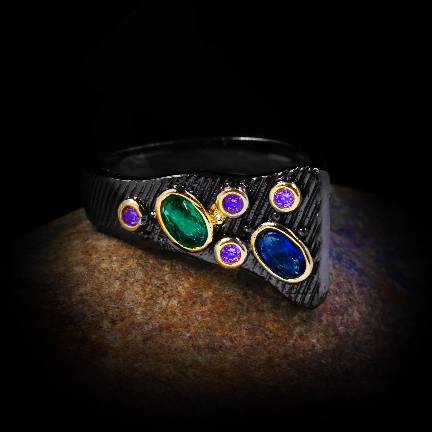 Women Geometric Two Tone Simulated Diamond Gemstone Ring White Gold Plated Wedding Anniversary Jewelry Elegant