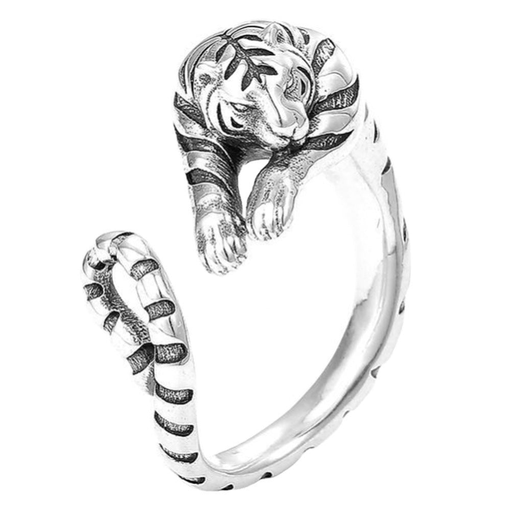 Copper Tiger Design Ring For Men Vintage Electroplated Retro Accessory Suitable For Everyday Wear And Casual Style