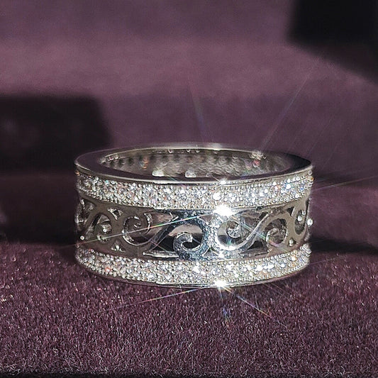 Women Vintage 8mm Copper Rings White Rose Gold Plated European Style Jewelry For Female Fashion Accessory Gem