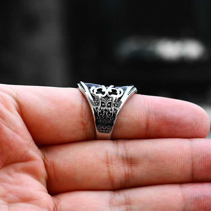 Mens Titanium Steel Ring Geometric Carved Epoxy Band