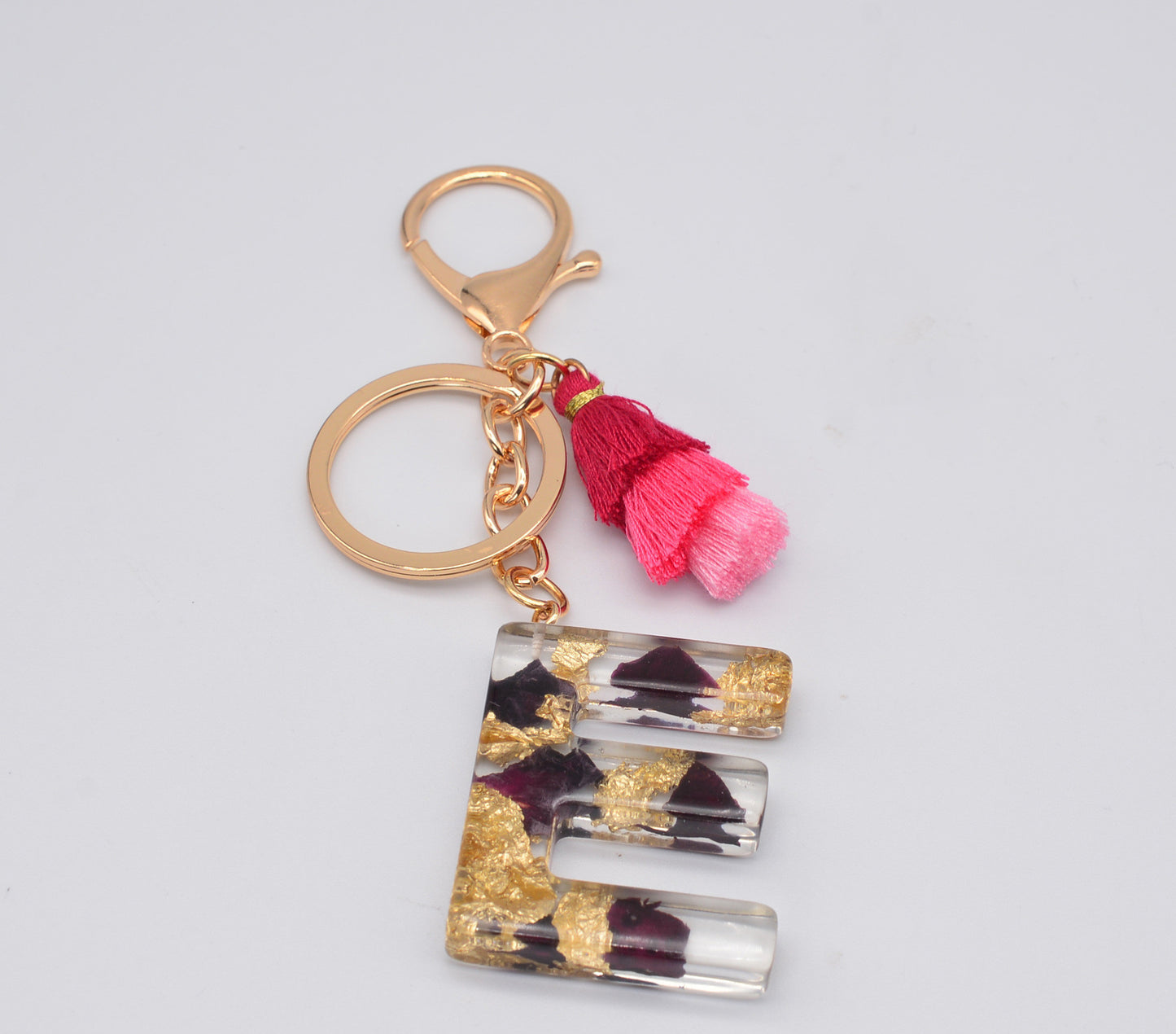 Resin Floral Keychain With Tassel Pendant Black Rose Design Durable Craftsmanship Initial Letter Bag Accessory