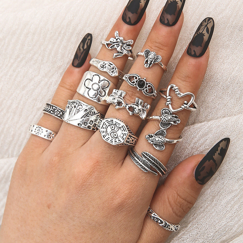 Womens Adjustable Ring Set 14 Piece Alloy Rings European Design Fashion Jewelry High Quality For Everyday Wear