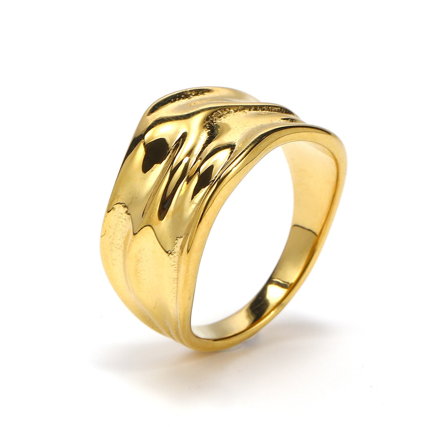Womens Titanium Steel Ring Polished Irregular Pleated Band Gold Color Fashion Jewelry Size 6 Stylish Accessory