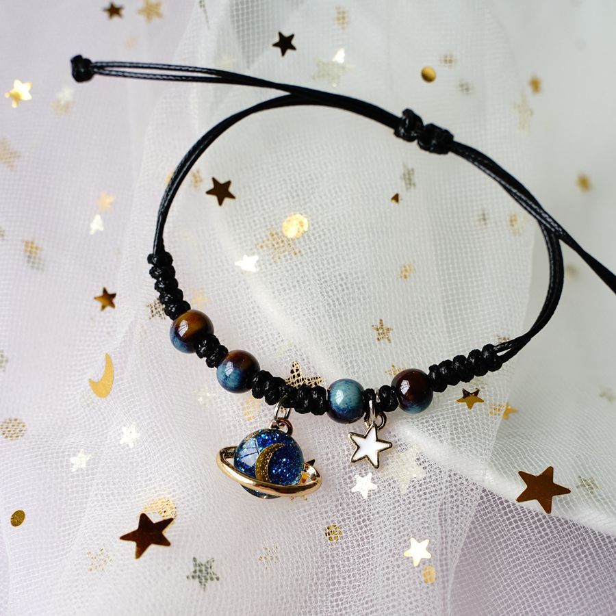 Couple Bracelet Set With Ceramic Beads Universe Planet Stars Moon Design Adjustable Alloy Accessories Matching