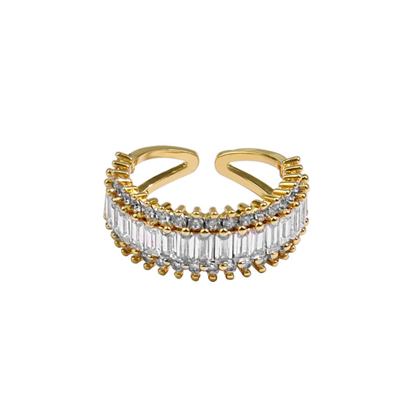 Womens Zircon Inlay Ring Silver Plated Adjustable Opening Retro Geometric Style Jewelry Elegant Classic Finish