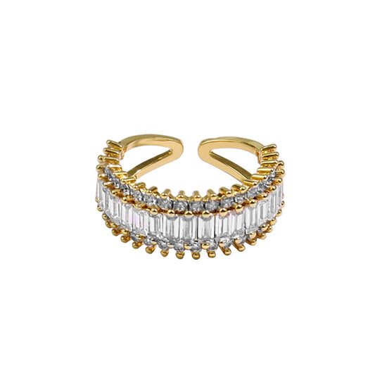 Womens Zircon Inlay Ring Silver Plated Adjustable Opening Retro Geometric Style Jewelry Elegant Classic Finish