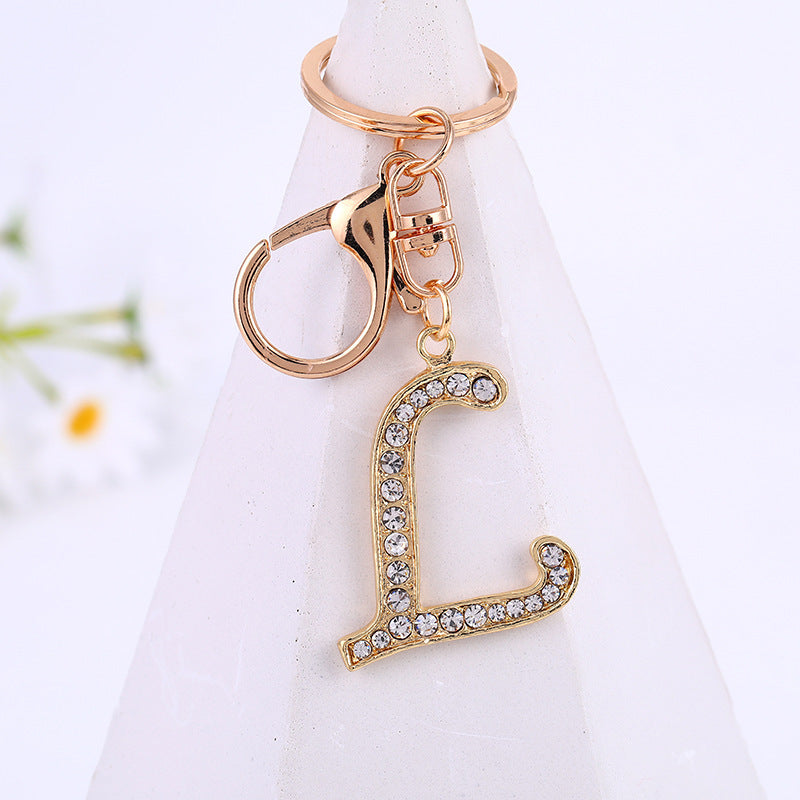 Personalized Initial Keychain With Diamond Inlay Letter Ring For Bags Cars Keys Durable Alloy Finish And Shine