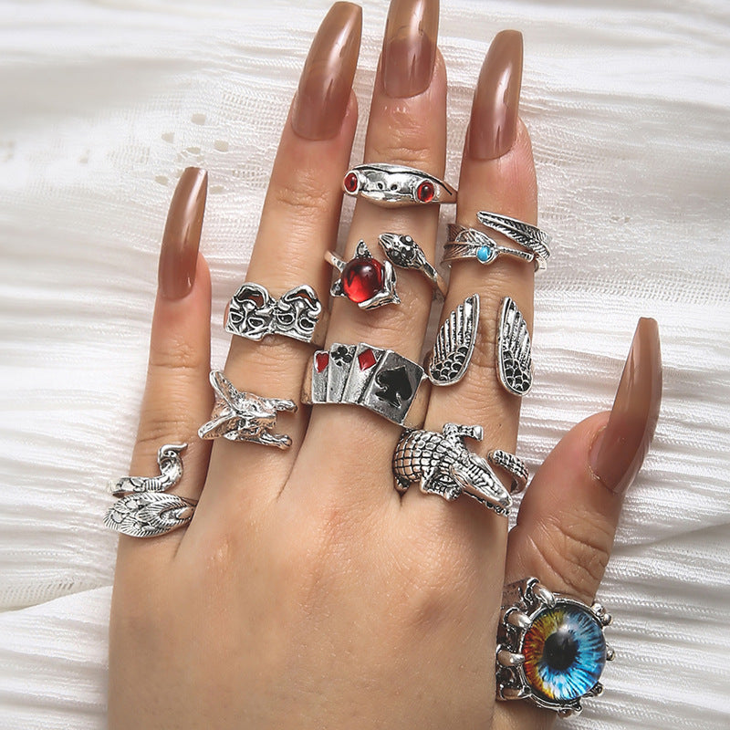 Unisex Animal Grimace Eye Ring Set Of 10 Durable Alloy Inlaid Rings For Party Wear Fashion Jewelry Gift Accessories