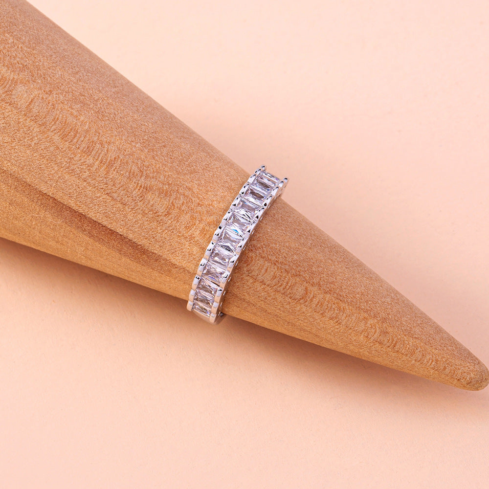 Adjustable Copper Ring For Women Geometric Zircon Inlay One Size Fits Most Simple Band Gift Elegant Style Chic