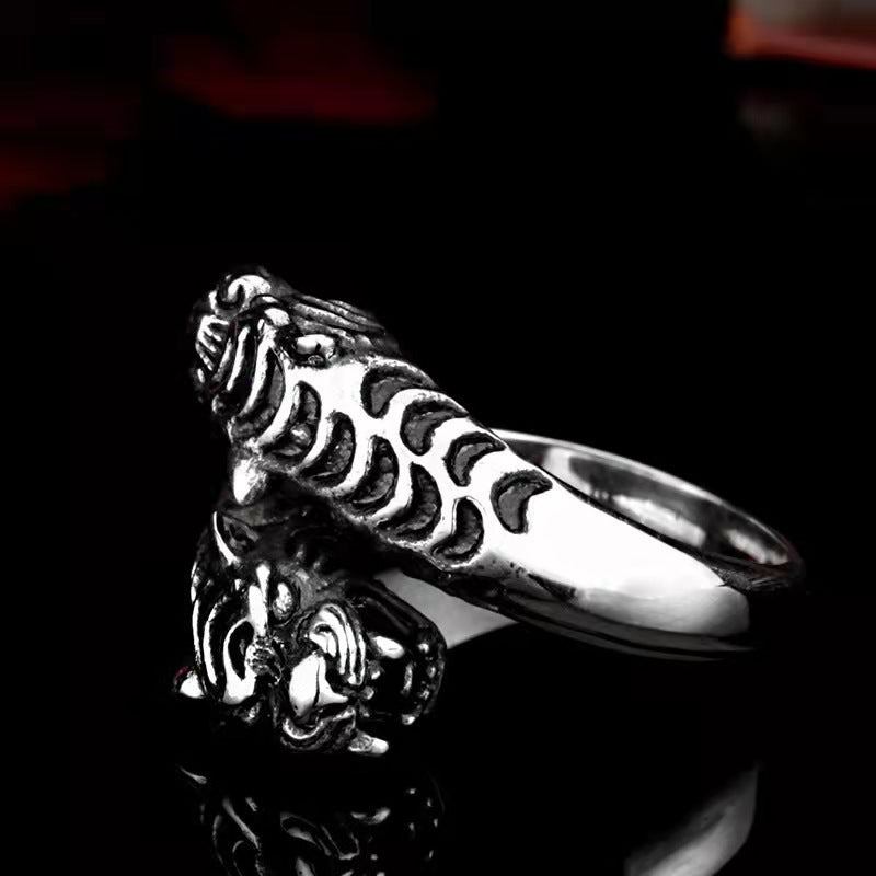 Stainless Steel Mens Tiger Head Ring With Adjustable Opening Animal Pattern Accessory Material Stainless Steel White