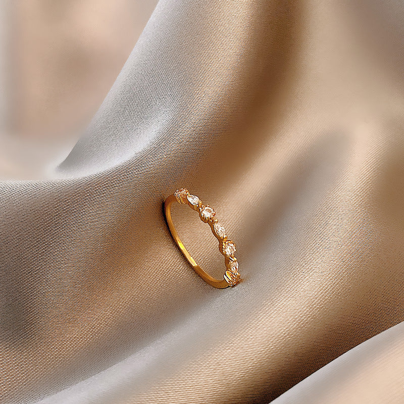 Women Adjustable Gold Plated Rings With Geometric Design And Artificial Gems For Wedding Jewelry Korean Fashion