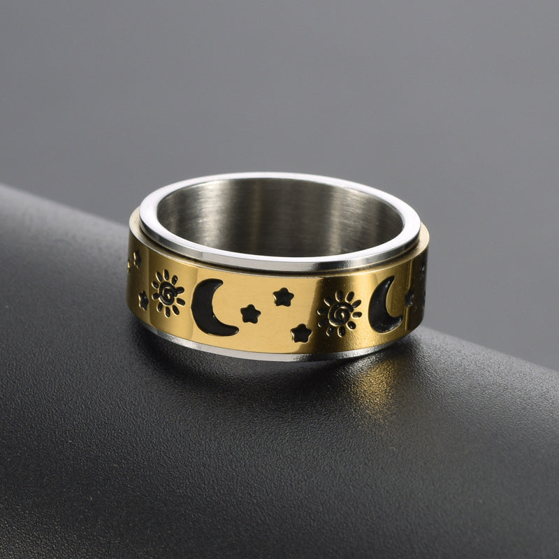 Unisex Titanium Steel Star Moon Rotatable Ring for Men Women Unique Celestial Jewelry Gift Durable and Trendy Design