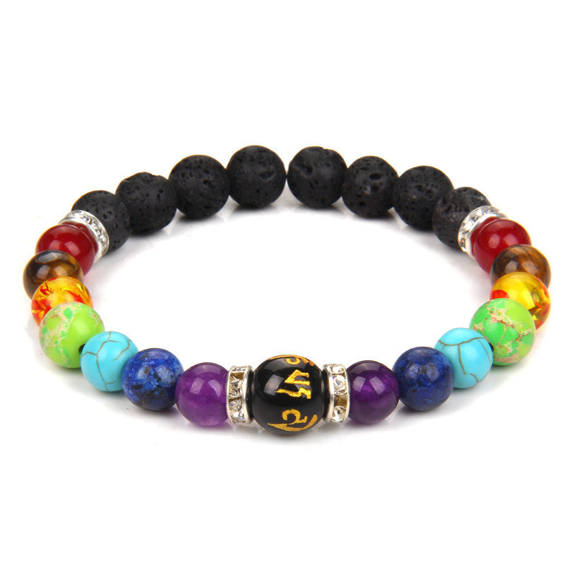 Unisex Natural Volcanic Stone Seven Chakra Bracelet Yoga Energy Geometric Style Gift For Him Or Her Daily Wear