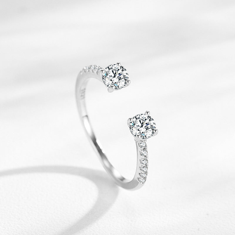 Womens Sterling Silver Ring Geometric Design White Gold Plated Fashion Jewelry Statement Ring For Her Elegance