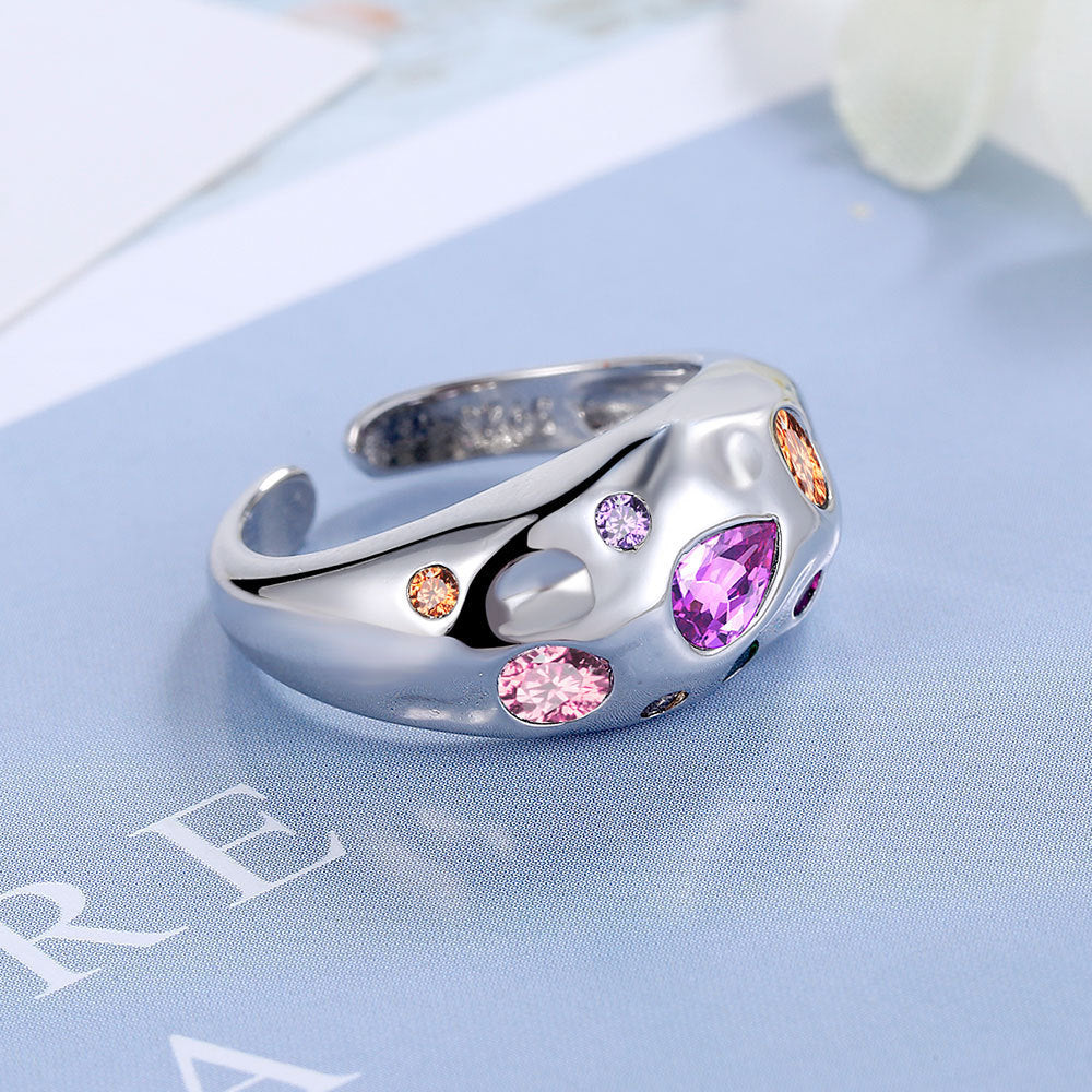 Womens Colorful Rhinestones Ring Adjustable Coppery White Gold Plated Fashion Jewelry Statement Piece Everyday