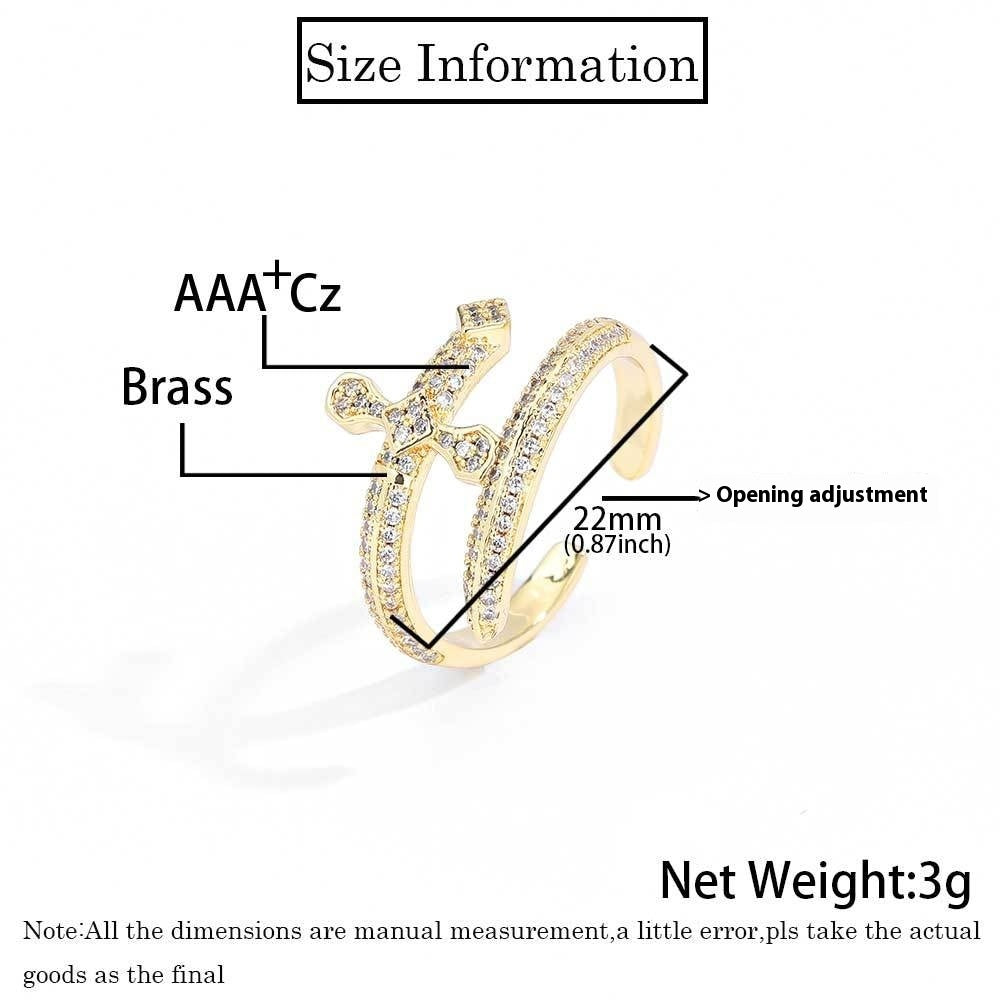 Unisex Copper Ring With Zircon Stones Adjustable Opening Geometric Cross Design Hip Hop Fashion Ring Men Women