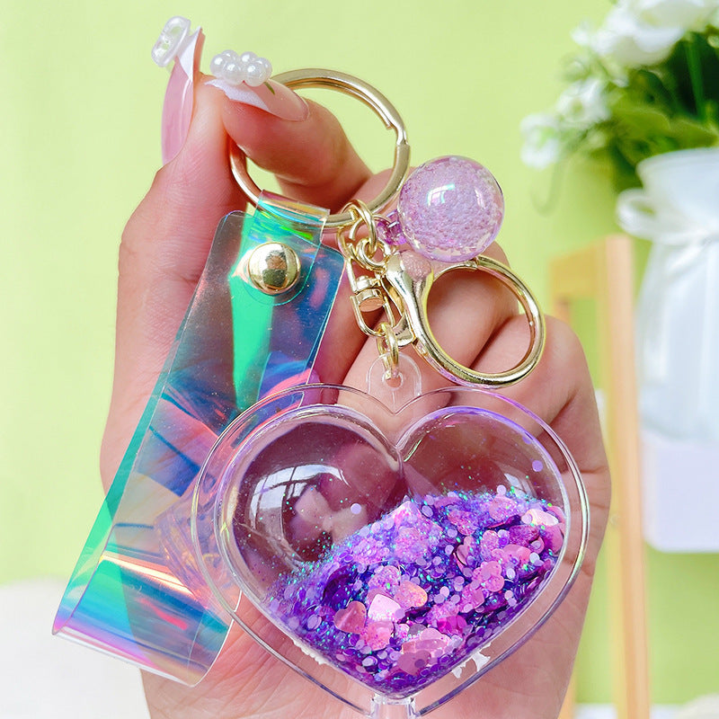 Acrylic Quicksand Heart Keychain Liquid Filled Key Chain Fashion Accessories Colorful Keyring Decoration Gifts