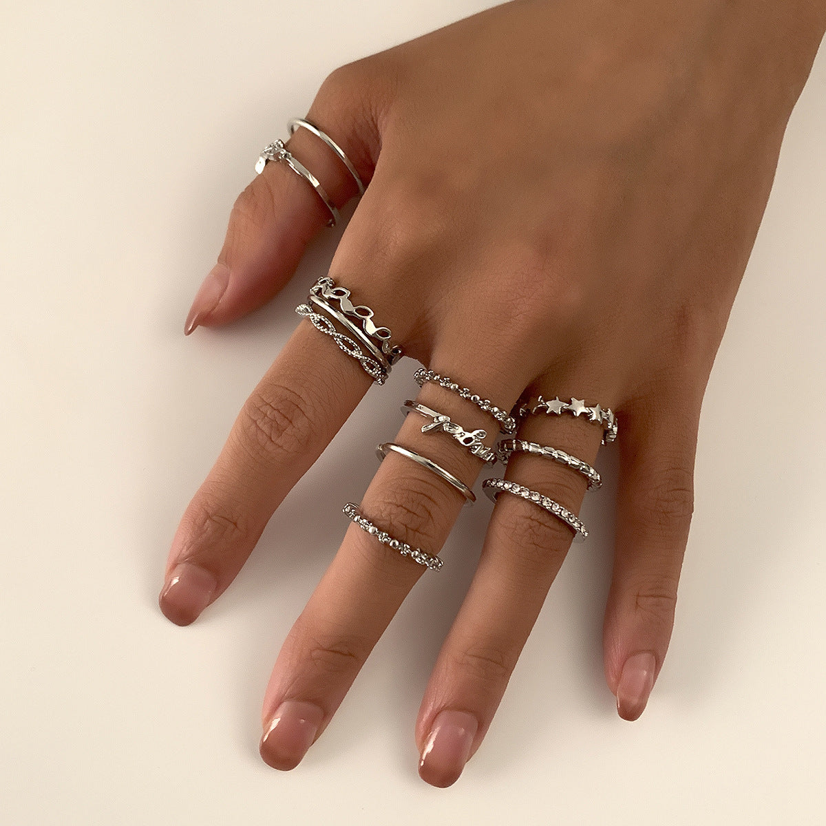 Womens Alloy Ring Set Fashion Letter Star Rings Elegant Jewelry For Women Everyday And Special Occasions Gifts