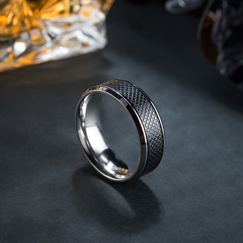 Mens Black Titanium Steel Ring Geometric Design Electroplated Durable Jewelry Accessory Stainless High Quality