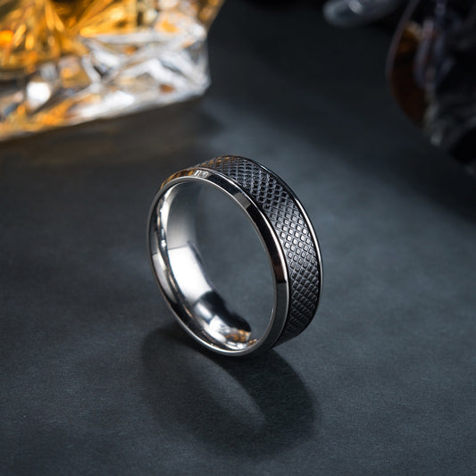 Mens Black Titanium Steel Ring Geometric Design Electroplated Durable Jewelry Accessory Stainless High Quality