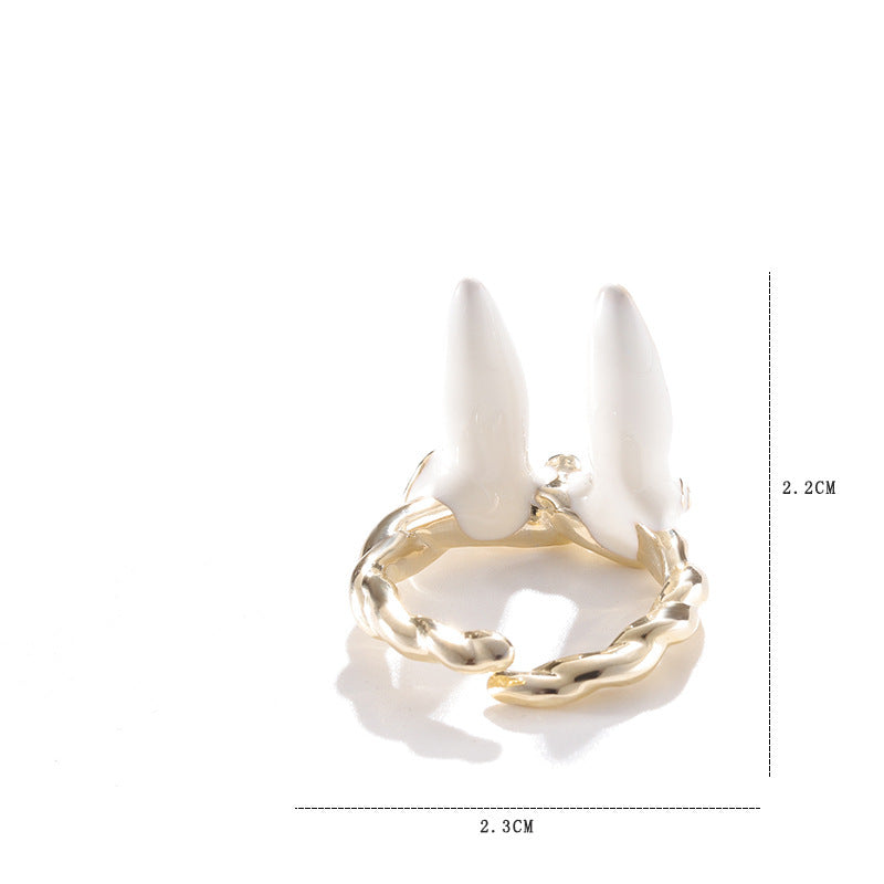 Womens Cartoon Ring Rabbit Ear Metal Ring Oiled Finish Non Inlaid Design Girls Fun Animal Ring Cute Unique Ring