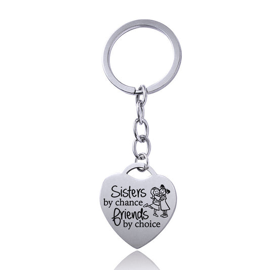Womens Heart Keychain Stainless Steel Silver Trendy Cute Gift For Sister And Best Friend Elegant Everyday Accessory