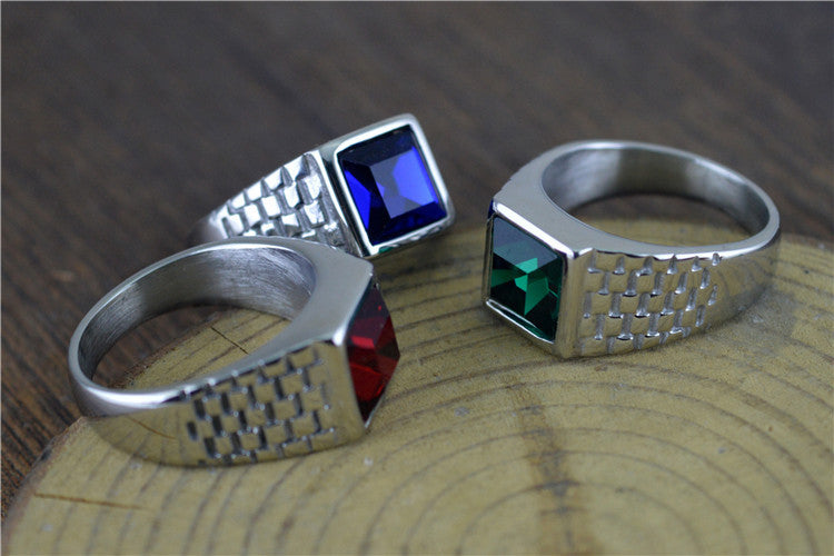 Popular Punk Retro Inlaid Jewel Pattern Titanium Steel Ring For Unisex Size 7 8 9 10 11 12 13 For Everyday Use