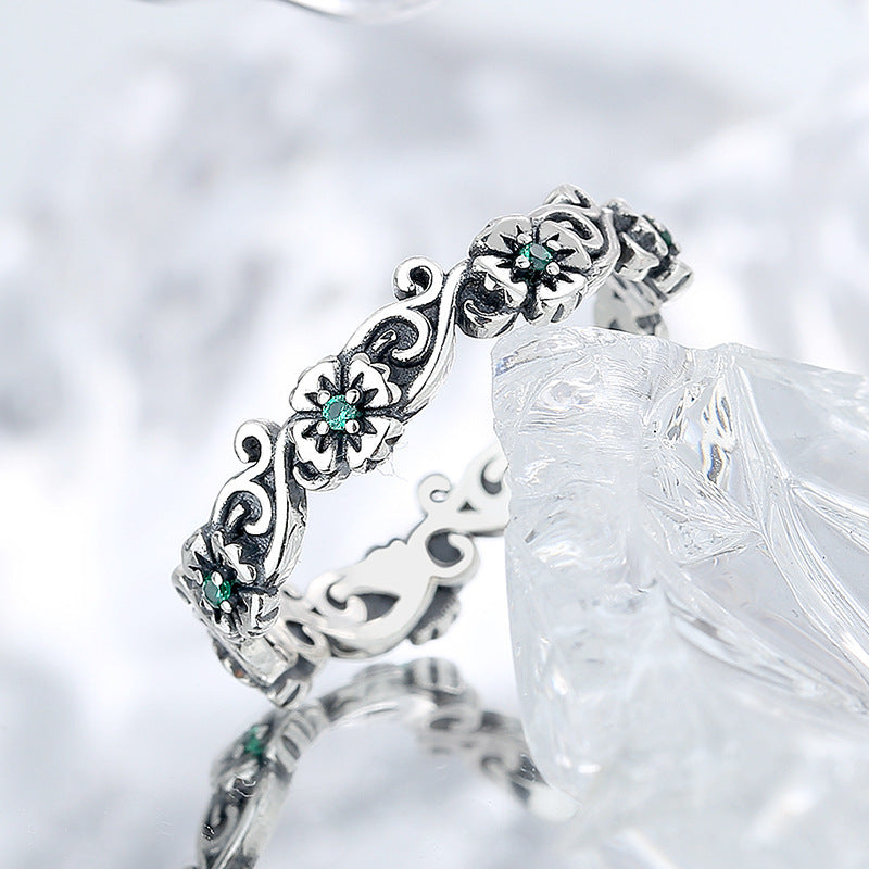 Sterling Silver Rose Flower Ring For Women Distressed Retro Style Fashion Ring Gift For Her Elegant Rose Finish