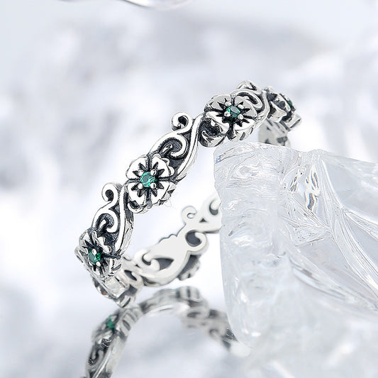 Sterling Silver Rose Flower Ring For Women Distressed Retro Style Fashion Ring Gift For Her Elegant Rose Finish