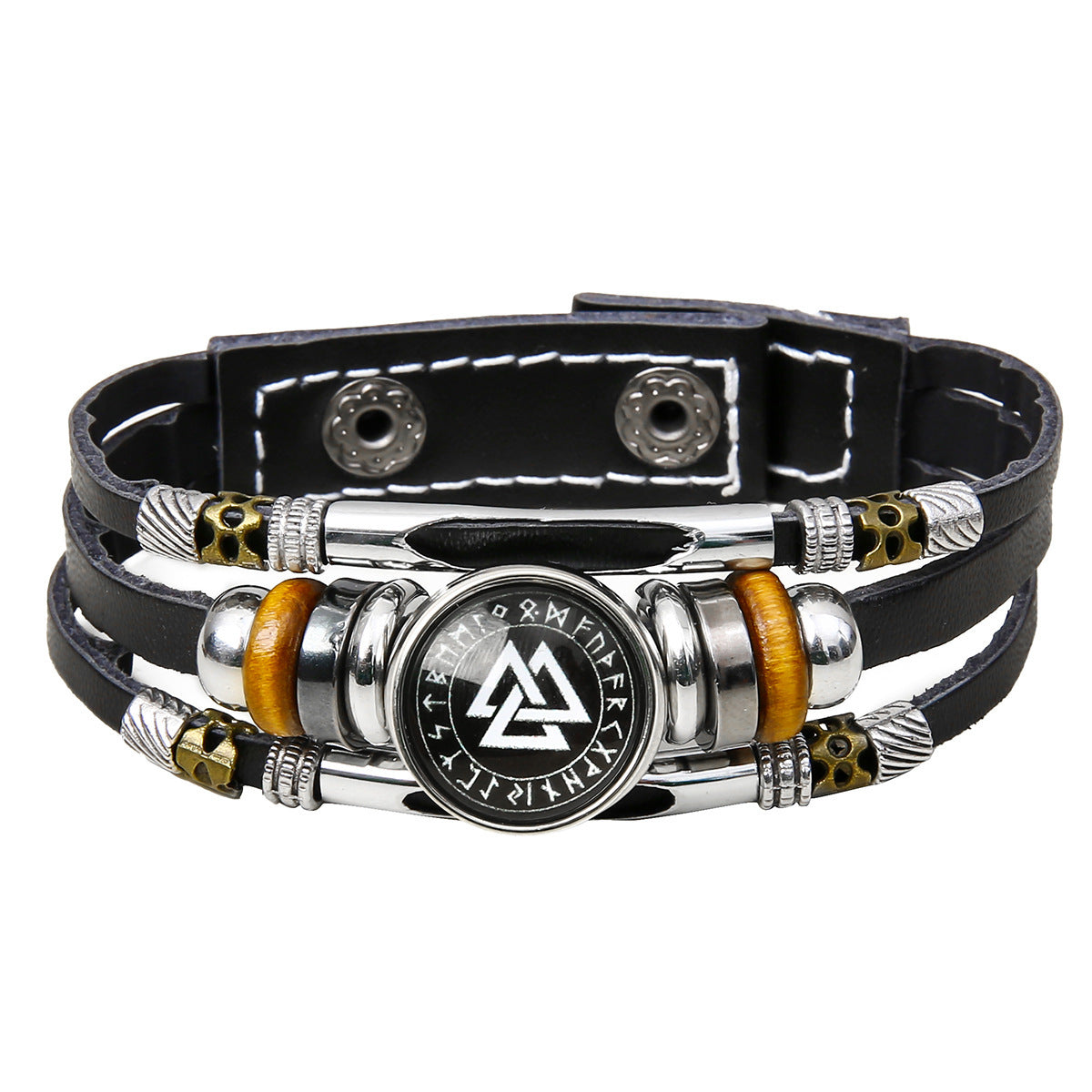 Mens Viking Compass Bracelet Multi Layered Leather Bracelet With Stainless Steel Titanium Steel Accents High Quality