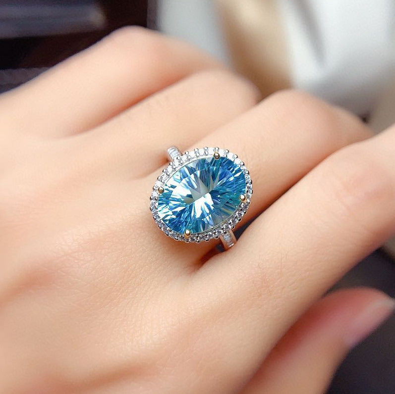 Womens Aquamarine Promise Ring 3Ct 925 Silver Adjustable