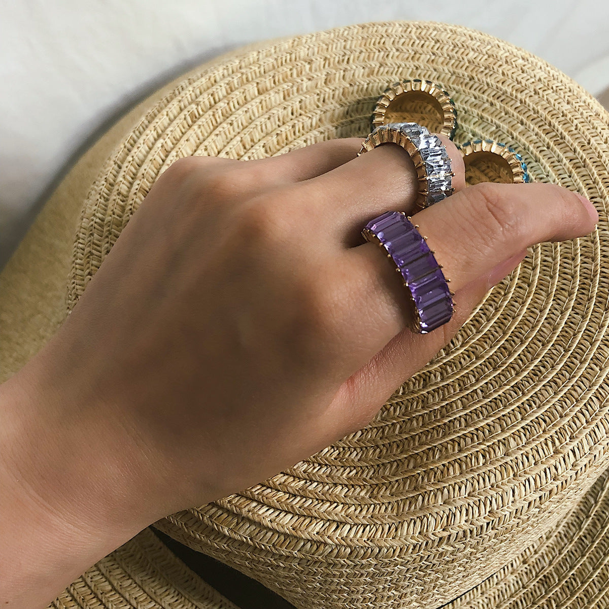 Womens Geometric Alloy Ring Sparkling Square Zircon Inlay Electroplated Finish Fashion Jewelry Ring ForYou Her