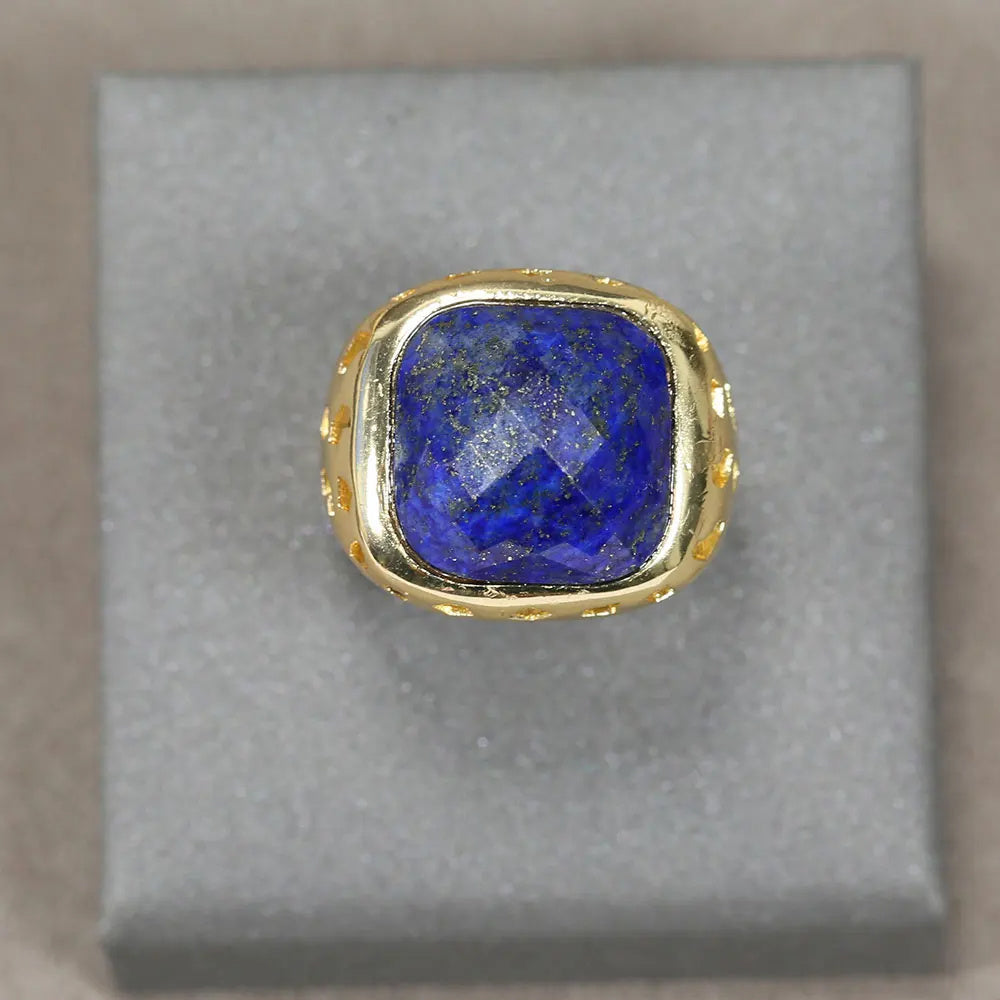 Unisex Crystal Ring With Electroplating Irregular Asymmetric Geometry Labradorite Stone European American Design Ring