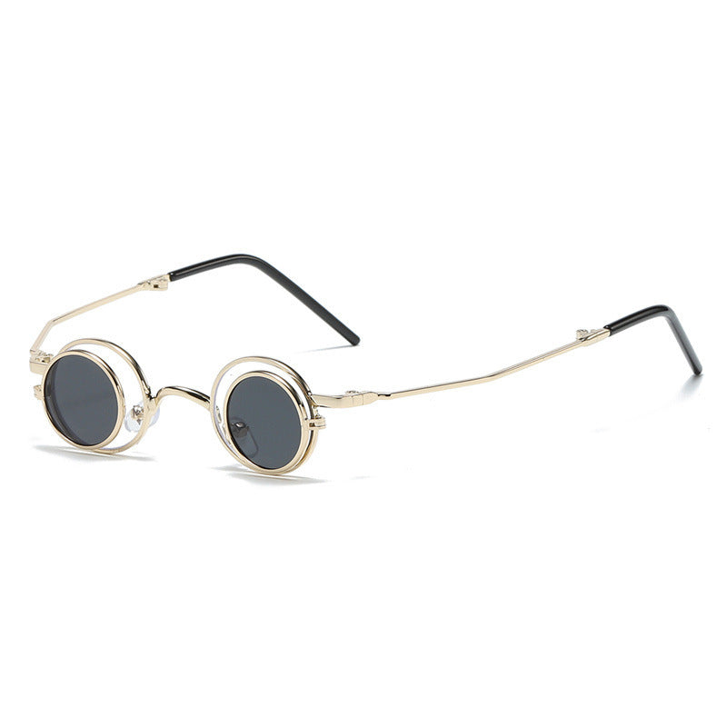 Folding Sunglasses Round Metal Frame With AC Lenses For Fishing Travel And Outdoor Sports Foldable Outdoor Use