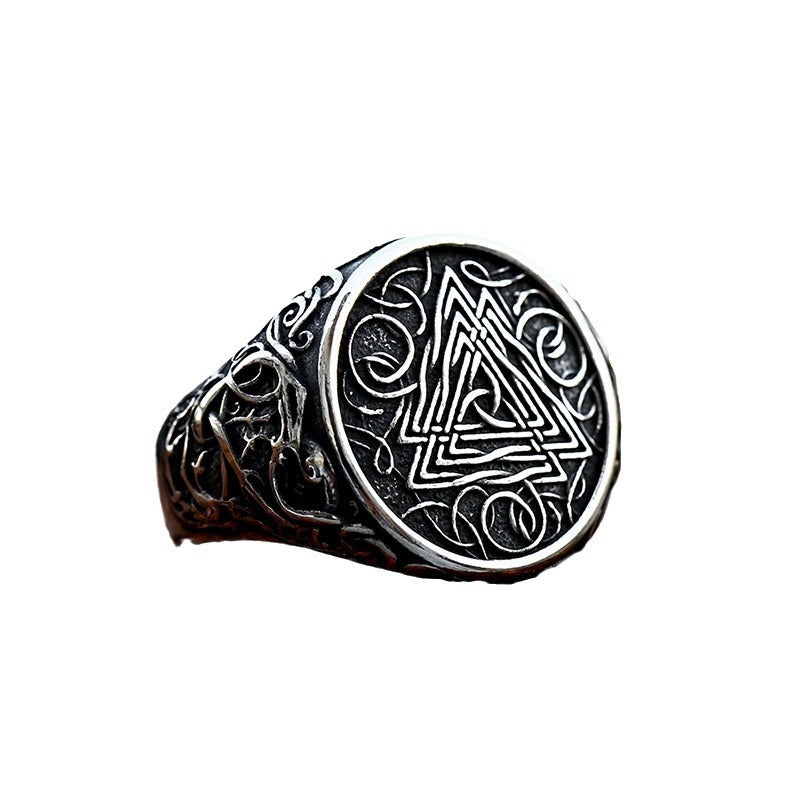 Men's Titanium Steel Ring Nordic Viking Triangle Design Polished Band Retro Jewelry Ring for Men Gift Idea Viking Inspired Ring Polished Finish